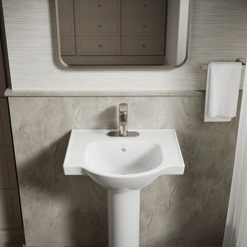 Veer™ Ceramic Pedestal Bathroom Sink with Overflow, White, 4" Centers, 35.5" H x 21" L x 18.25" W