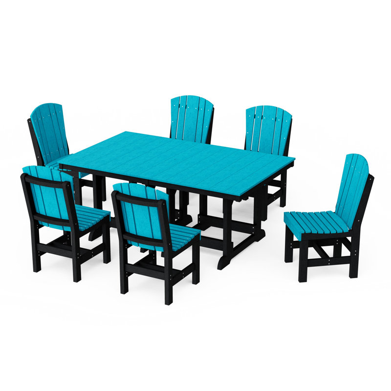 Heritage 7-Piece Side Chair Rectangular Dining Set, Aruba Blue/Black