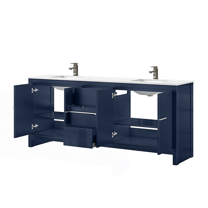 Meuble-lavabo avec tiroirs, 80 po X P 20 po Ensemble de meuble-lavabo double D avec comptoir en quartz blanc et robinet en métal