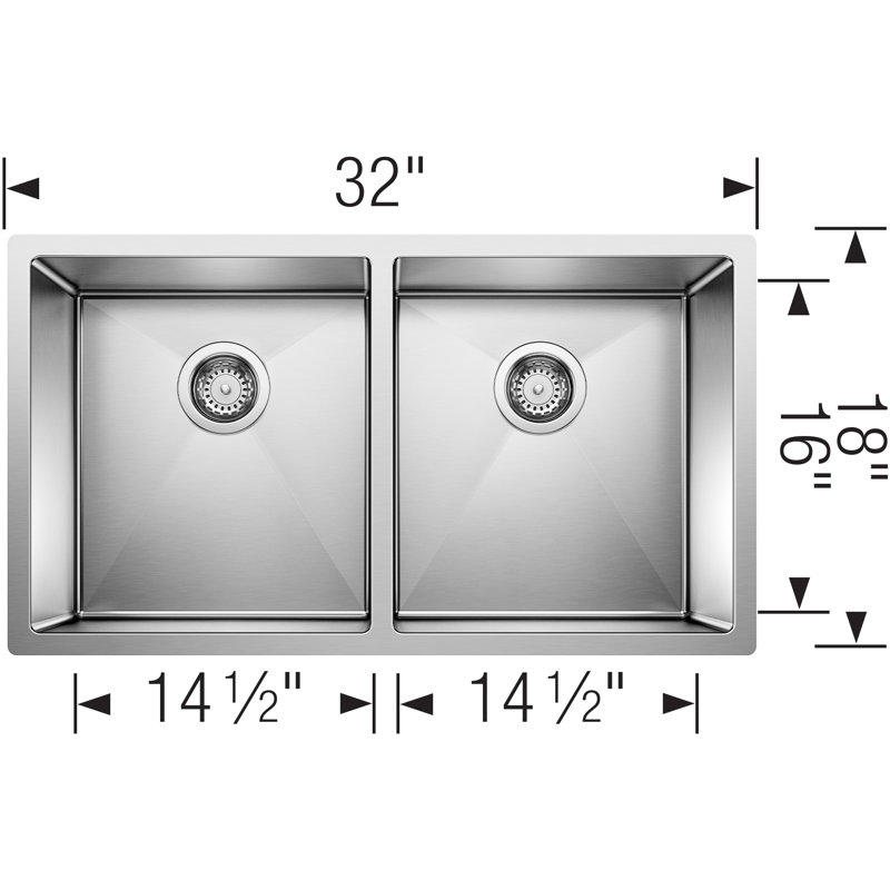 Évier de cuisine à double cuve encastrable L 32 po x l 18 po Radius