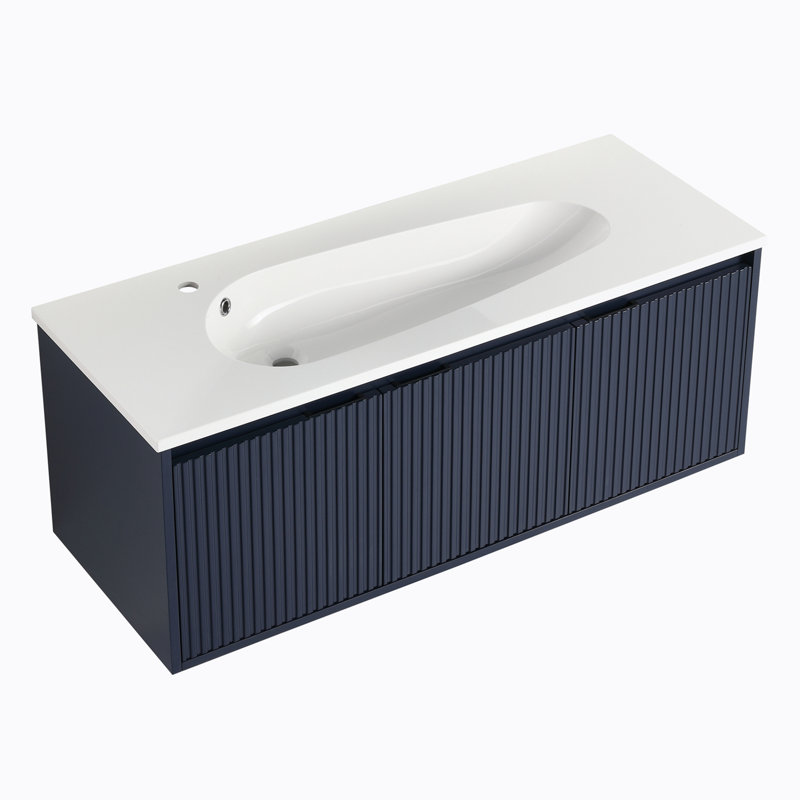 Meuble-lavabo flottant avec lavabo en résine en forme de goutte
