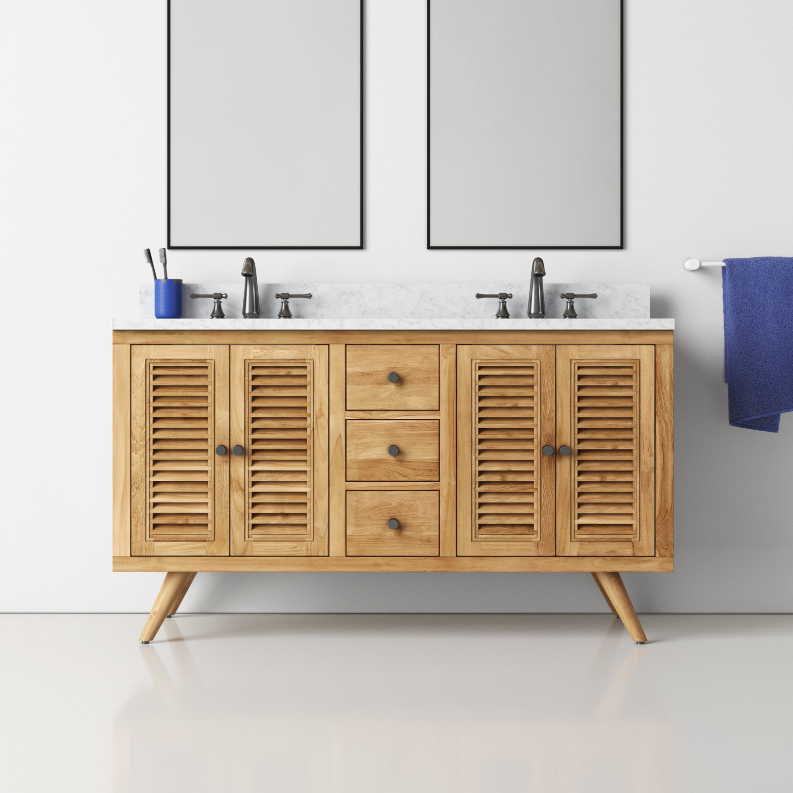 Harper Carrara Marble Single Bathroom Vanity, 61, Carrara White Marble