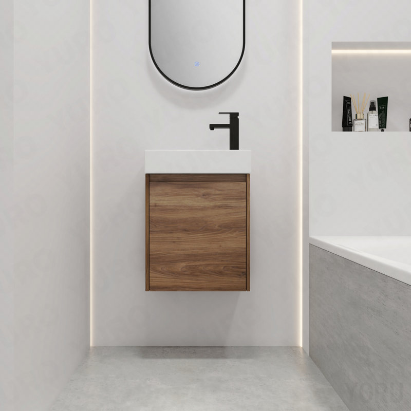 Petit meuble-lavabo flottant de 18 pouces avec lavabo simple, convenant à une petite salle de bain