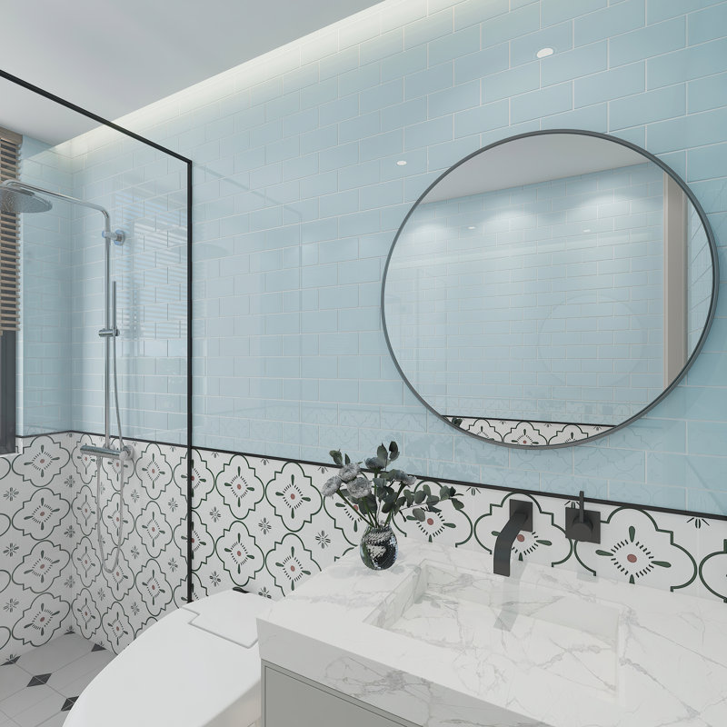 Carreau de verre Subway 3 po x 6 po, Bleu ciel