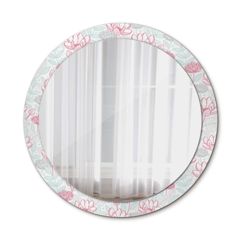 Huldar Round Glass Framed Wall Mounted Accent Mirror , Pink/Green/White