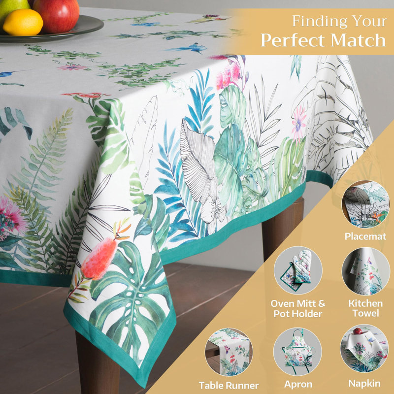 Maison d' Hermine Table Cloth Rectangle Table 100% Cotton 70 x 120 Inches Tablecloth Reusable Decorative for Dining Room Farmhouse Home Valentines Day Decorations Spring Summer - Tropiques