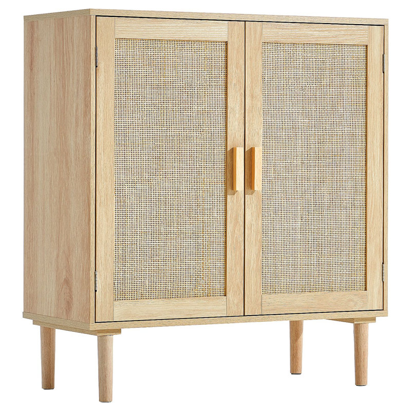 Armoire en rotin, armoire de rangement en rotin avec 2 portes magnétiques et tablettes réglables, armoire buffet, Wood