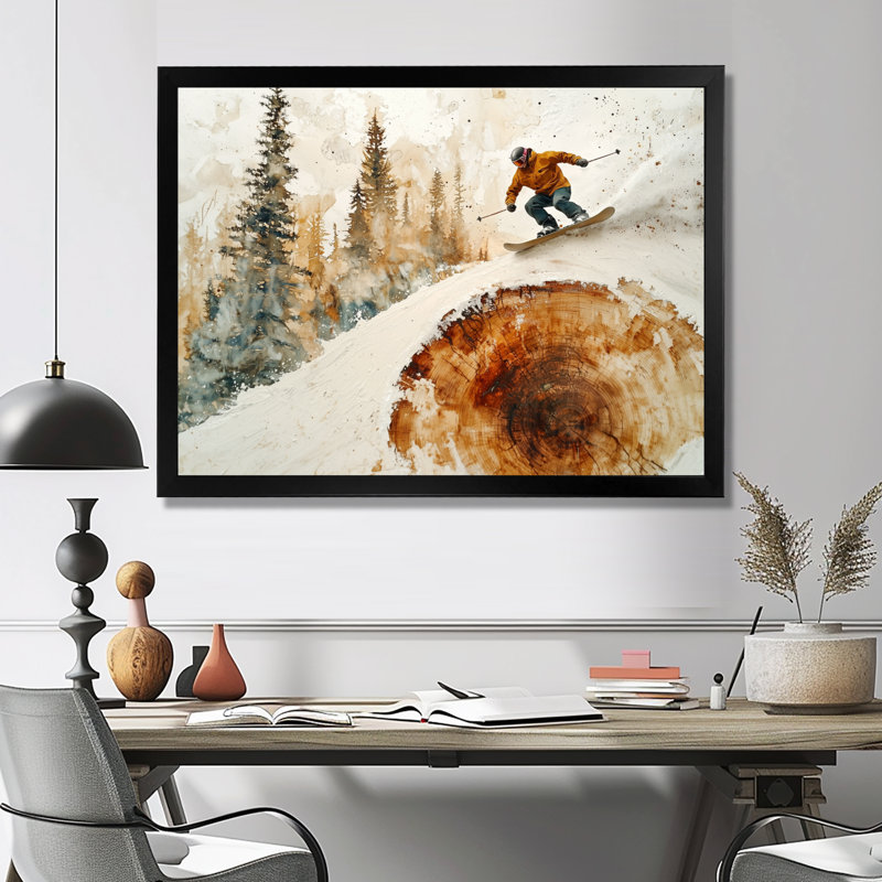 Summit Gliders Skiing In A Winter Landscape III - Skiing Wall Art, Single Picture Framed Print, 30" H x 40" W, Black