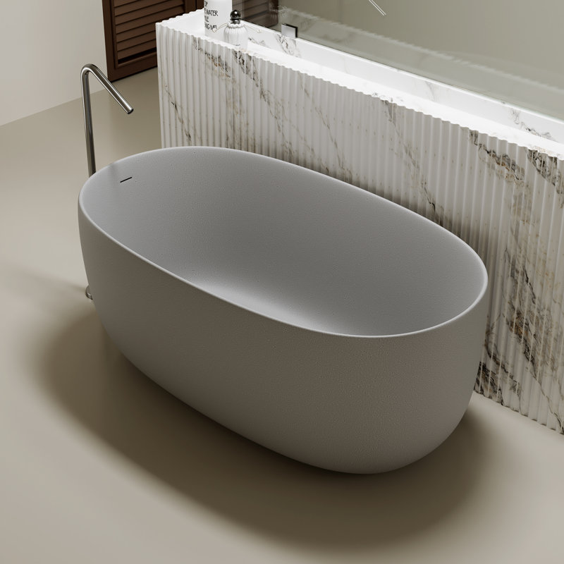 47"Freestanding Solid Surface Soaking Bathtub with Overflow and Pop-up Drain