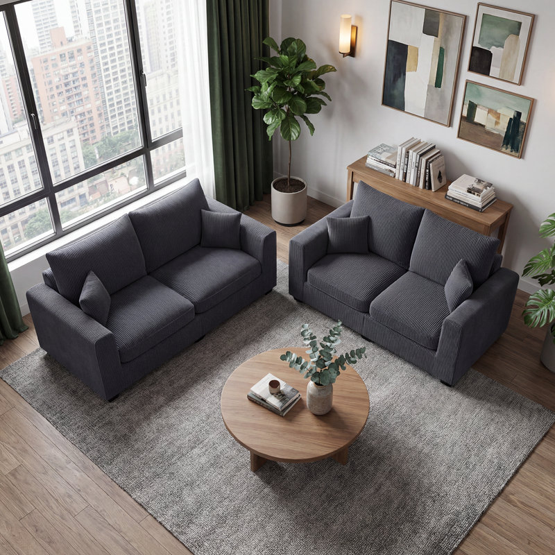 Ensemble de canapé et causeuse 2 pièces avec coussins et coussins épais, Gris foncé
