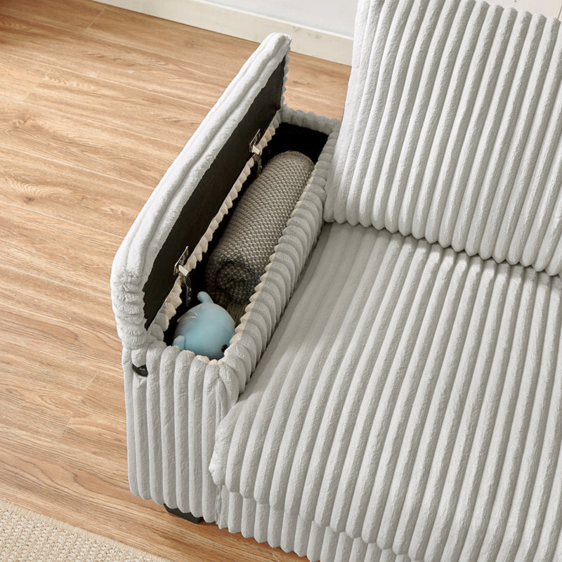 Port USB 71 po avec accoudoirs carrés en velours côtelé, Blanc