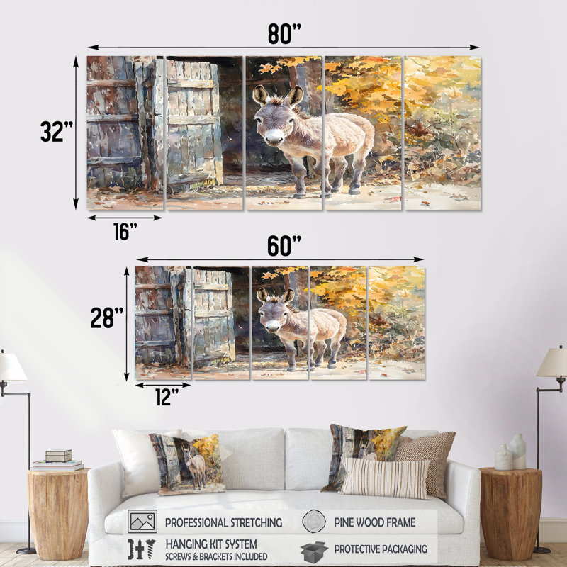 Donkey S Path Tot Hye Barn II - décoration murale âne - art mural moderne, H 28 po x l 60 po