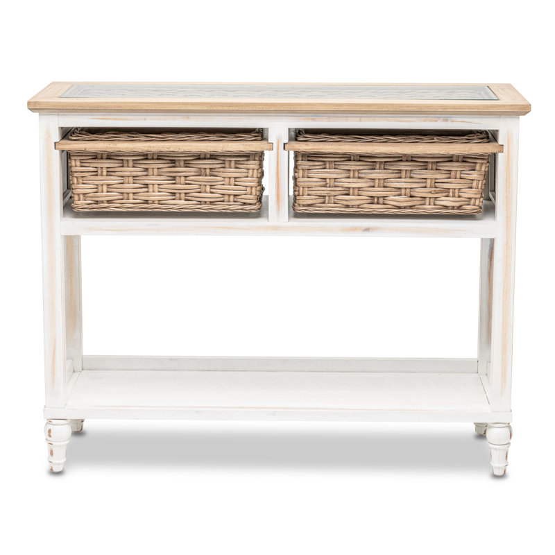 Eversole - Console Table with 2 Baskets - Weathered Wood, Weathered White Finish, White