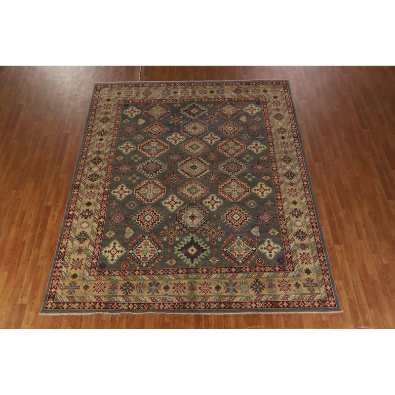 Geometric Gray Kazak Vegetable Dye Area Rug