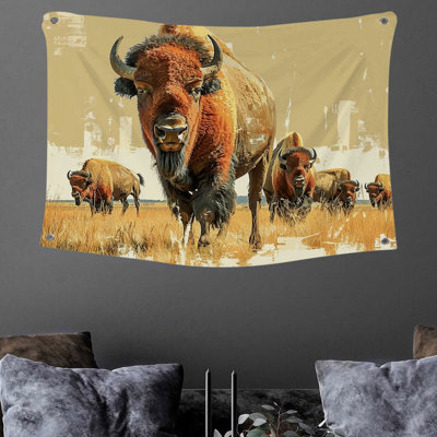 Herd of bison Wall Tapestry -  Wildlife Wall Decor