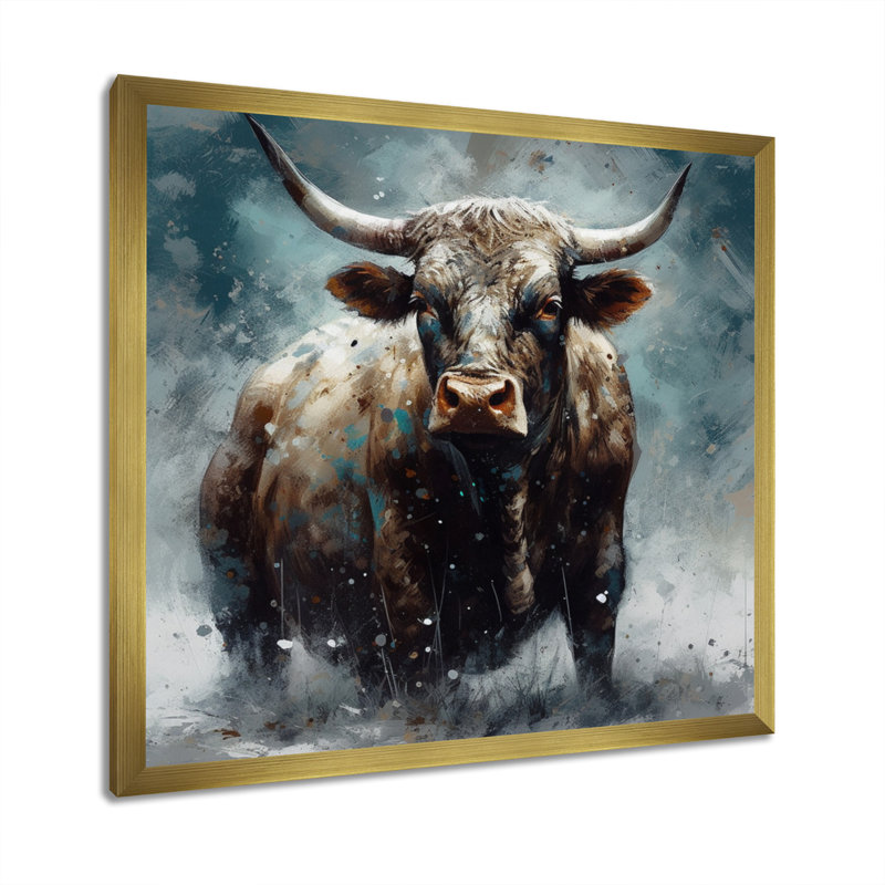 Vache dans la neige III sur toile, H 36 po x l 36 po x P 1,5 po, Encadrement doré