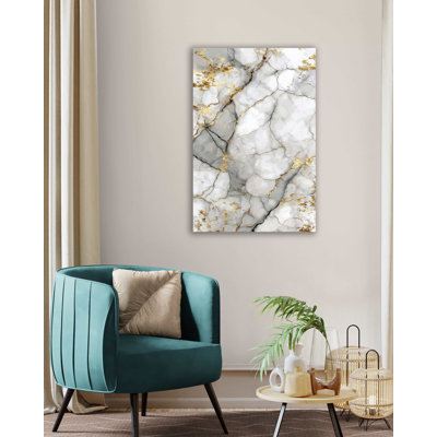 Abstract Marble Tempered Glass Wall Art - Modern Gold Veined Stone Print, Luxury Grey White Texture, Sophisticated Home Office Hanging Decor
