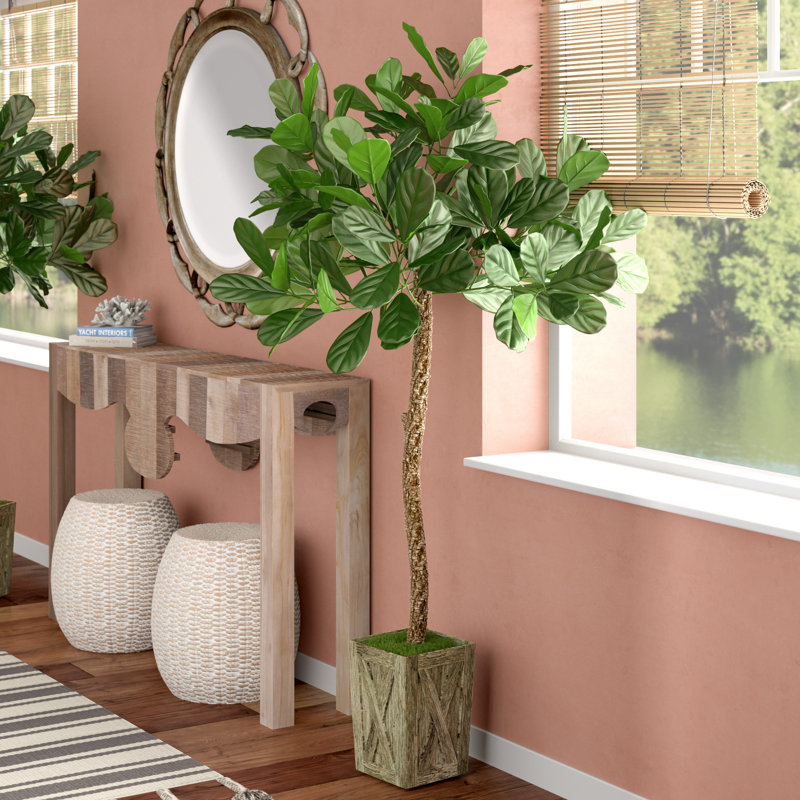 72'' Faux Fiddle Leaf Fig Tree in Solid Wood Planter
