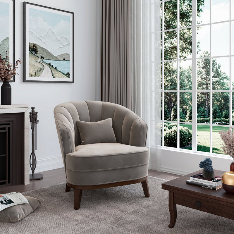 Fauteuil d'appoint rembourré en tonneau, gris, Gris