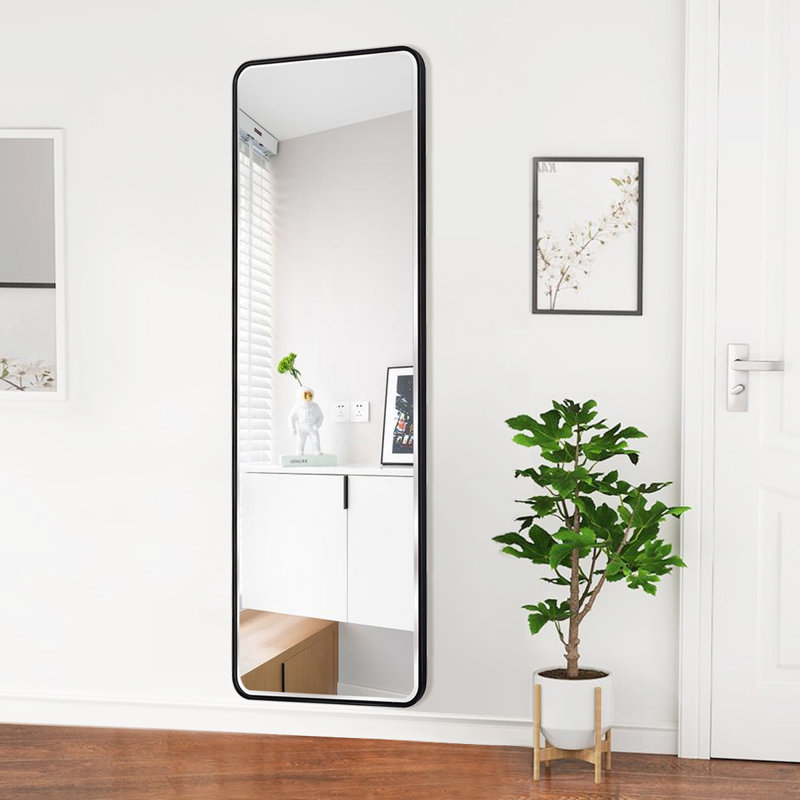 Kallas Metal Flat Wall Mirror, Matte Black/bevel edge
