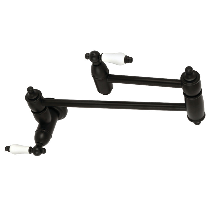 Kingston Brass Restoration Two-Handle 1-Hole Wall Mount Pot Filler Faucet, Matte Black