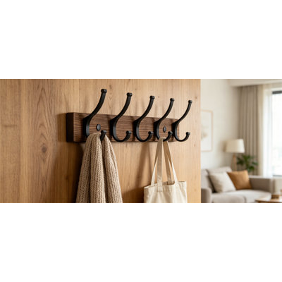 Crochet mural simple en bois brun, portemanteau multifonctionnel, sac à chapeau, porte-clés, convient au rangement des serviettes de salle de bain.