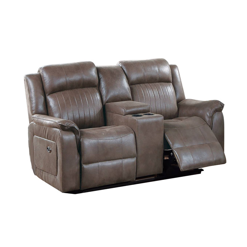 Adna 73'' Faux Leather Reclining Loveseat, Brown