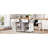 K&K 56.5'' Kitchen Island with Drop Leaf, Power Outlet, Embossed Vertical Stripe Rolling Kitchen Cart on Wheels with 4 Doors , 5 Deep Drawers and Adjustable Shelves, for Kitchen, Dining Room, White