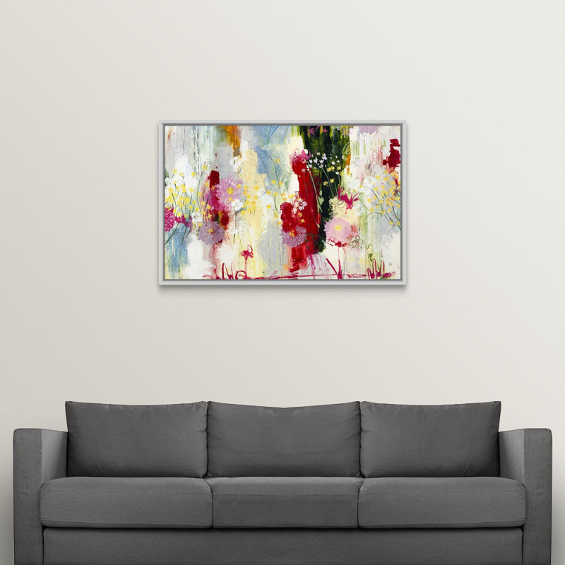 « modern printemps », peinture sur toile, Cadre flottant blanc, H 33,7 po x l 49,7 po x p 1,75 po