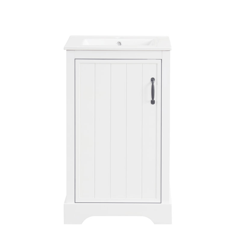 Meuble-lavabo de 20 po avec lavabo, armoire de salle de bain avec porte à fermeture douce, support de rangement et tablette réglable, blanc