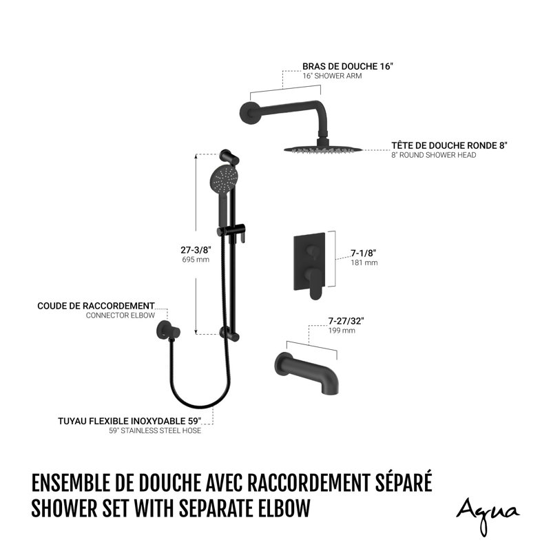 Ensemble de baignoire-douche rond noir mat, Noir mat