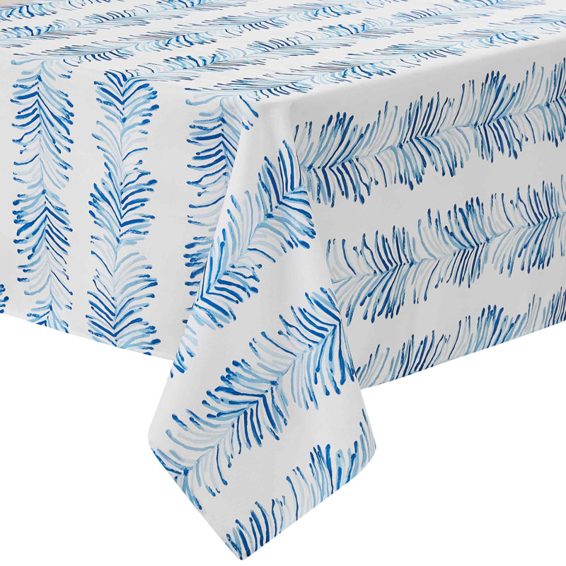 Seagrass Stripe Blue and White Polyester Tablecloth, 60" x 84"