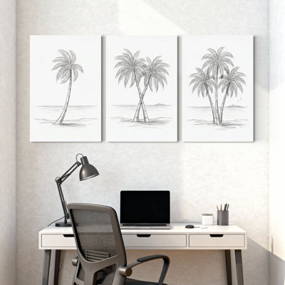 Palmiers, palmiers, scène de plage, ensemble de 3 reproductions d'art sur toile