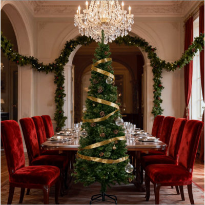 Slim Pine Needles Xmas Tree,7.5 Foot Pencil Artificial Christmas Tree with Realistic Branches