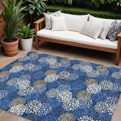 Tapis intérieur lavable à pois 8 pi x 10 pi bleu marine et ivoire