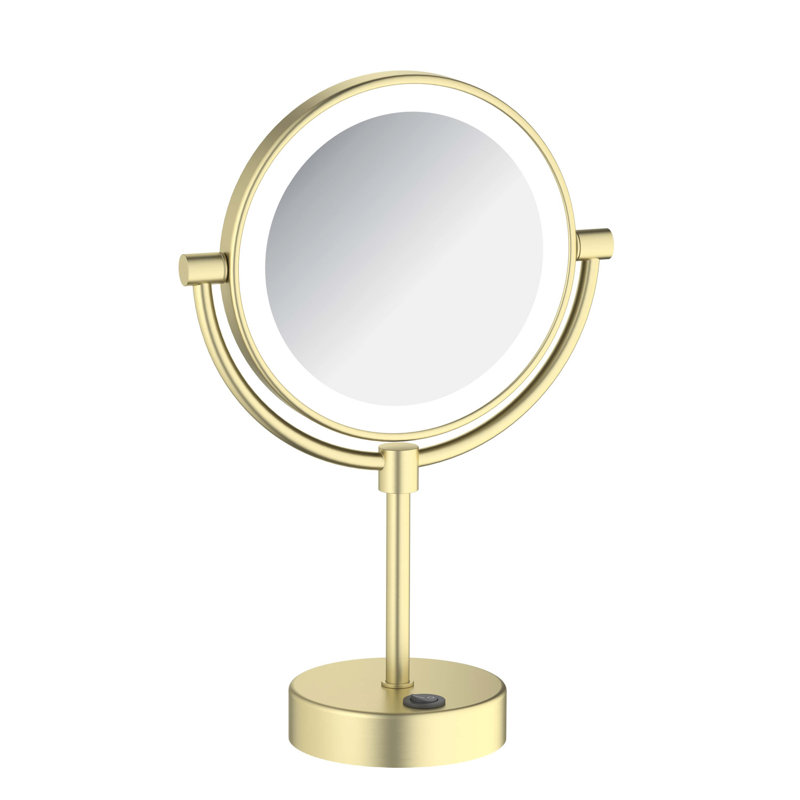 Circular LED Free Standing Magnifying Make Up Mirror, Brushed Gold