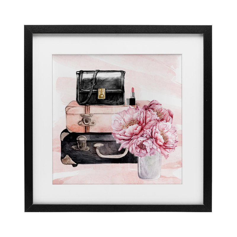 Valise Glam Time et impression encadrée de fleurs sous verre, design par Kim Allen, H 13 po x l 13 po, Cadre noir minuit