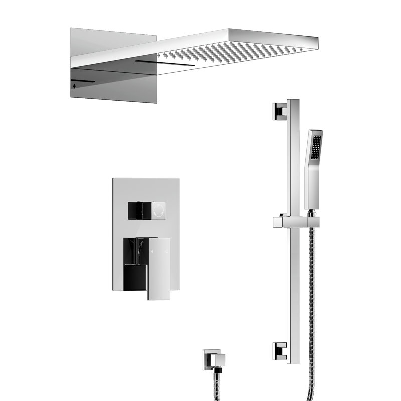 Pressure-Balanced Wall Mounted Shower System, 22" Waterfall & Rainfall Shower Head with Slide Bar Handheld Shower, Chrome