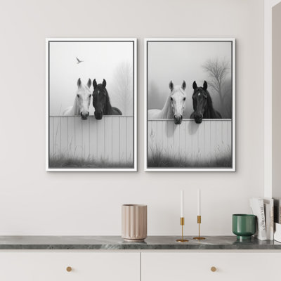 Chevaux, ensemble de 2 reproductions d'art sur toile encadrées