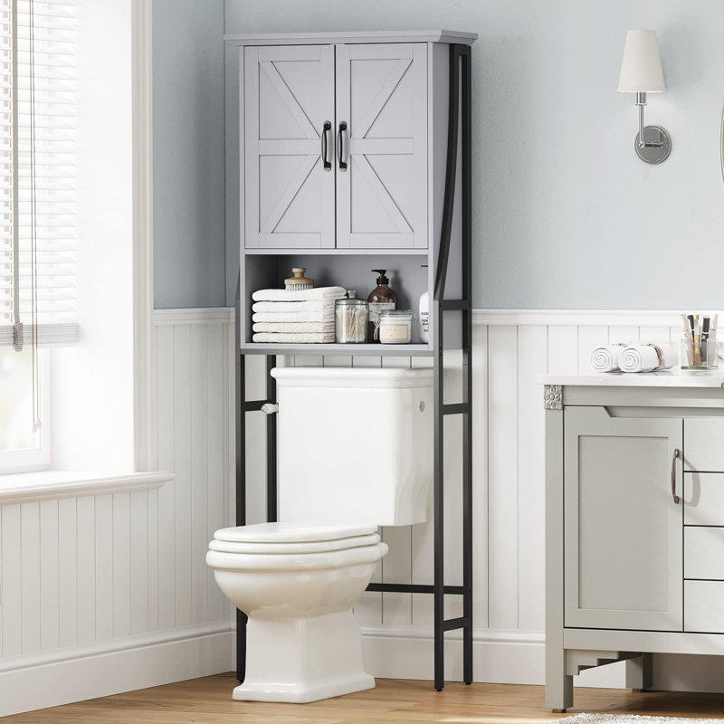 Trijal Metal & MDF Wood, Over Toilet Storage Cabinet with Barn Doors, Gray