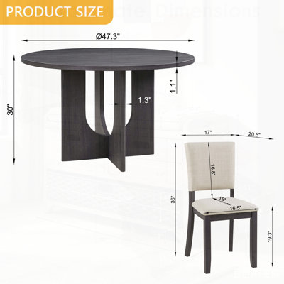 Ensemble de salle à manger rond avec 4 chaises rembourrées, design moderne et peu encombrant pour le salon et la cuisine