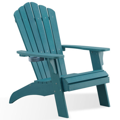 Adirondack Chair, Outdoor Oversized 350Lbs Patio Chair with Cup Holder, All-Season Weatherproof and Fade-Resistant Outdoors Seating,Blue