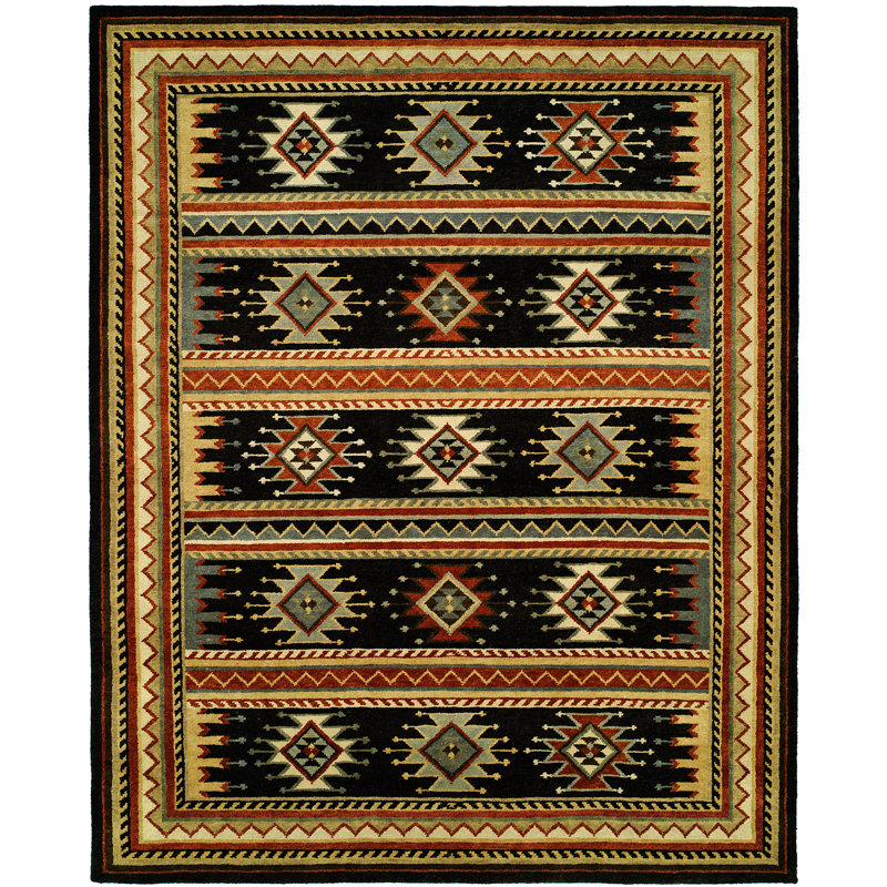Wool Southwestern Area Rug in Black, Rectangle 2' x 3'