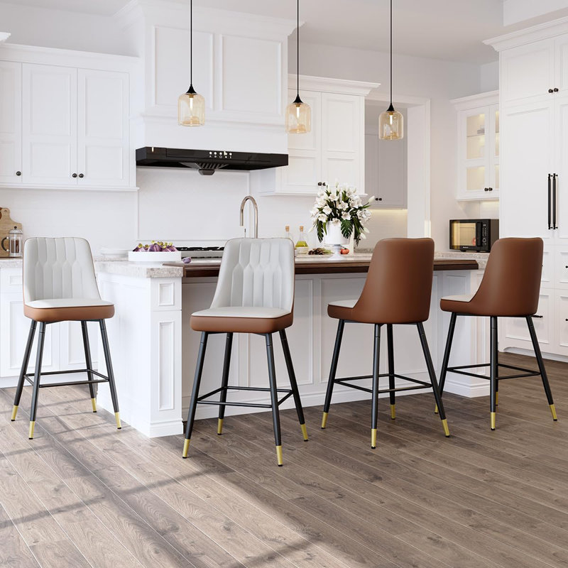 Ensemble de 4 tabourets de bar, tabourets de bar à hauteur de comptoir avec dossier, tabourets de cuisine modernes en similicuir