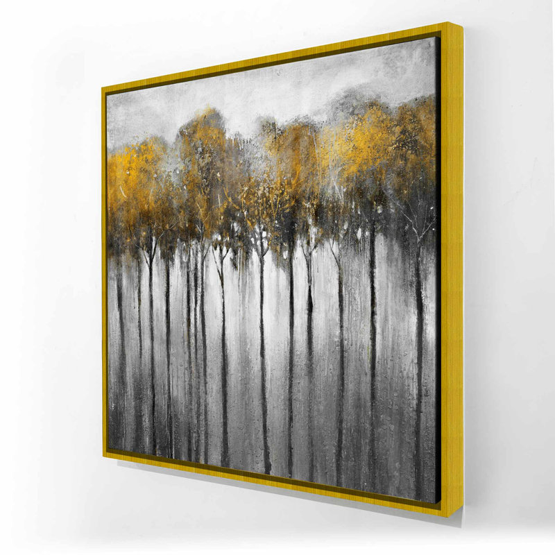 Abstrait forêt jaune | Arbres, toile de bureau, décoration intérieure, Doré