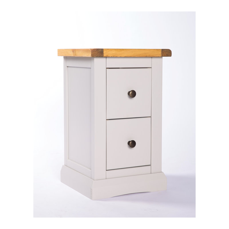 Pharsalia 35cm W Solid + Manufactured Wood Bedside Table, Light Grey, Brass Knob