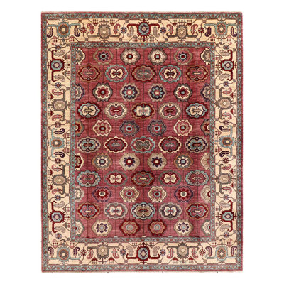 Tapis unique rouge / bleu / beige noué à la main de haute qualité