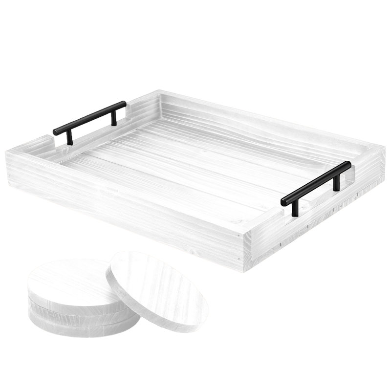 Plateau en bois massif Ceeanna - ensemble de 4, Blanc