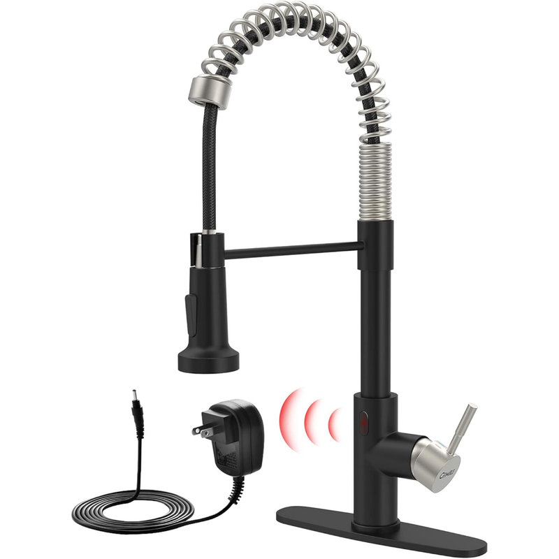 Touchless Kitchen Faucet with AC Adapter, Smart Motion Sensor Hands Free Single Handle Kitchen Sink Faucet with Pull Down Sprayer