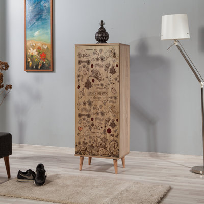 Armoire à chaussures moderne avec pieds Hornbeam, chêne Sonoma, 19,7 x 53,1 x 14,9 pouces | 100% panneau de particules enduit de mélamine, revêtement UV | Plusieurs tablettes, poignées en métal et en corde, solution de rangement murale et élégante